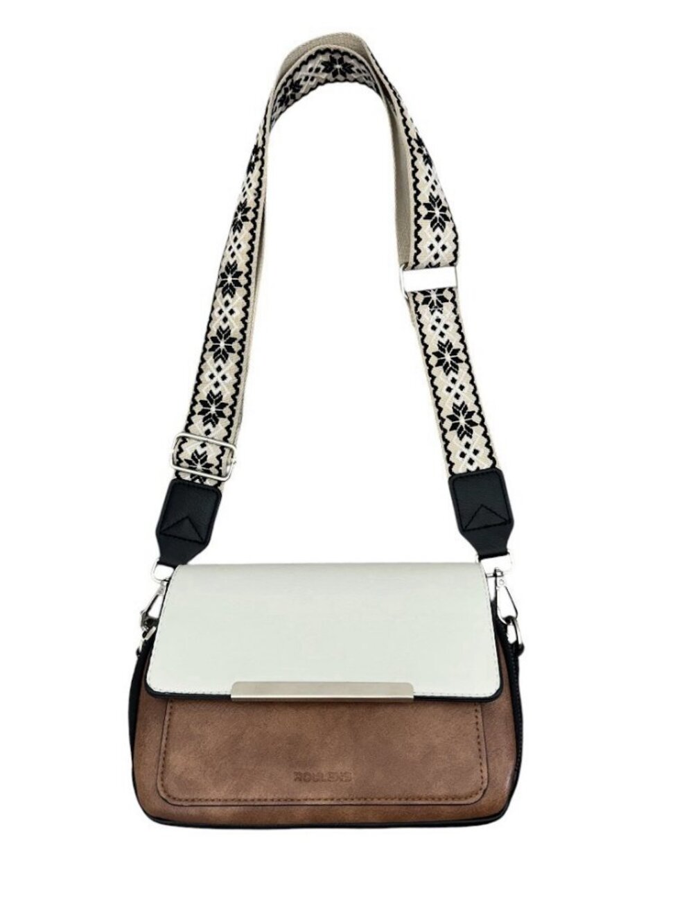 Roulens Tri-color Crossbody Camera Bag Black, White And Brown Vegan Leather